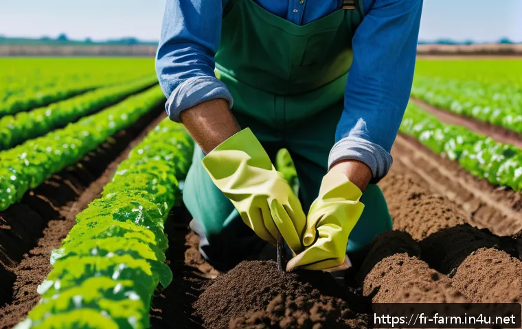 농산물품질관리사 초보자를 위한 1년 플랜 - A detailed scene of a modern sustainable farm in France, showcasing a farmer wearing eco-friendly cl...