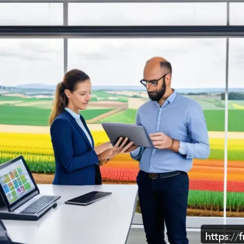 Home 15 농산물품질관리사 자격증 유지 조건 - A modern agricultural quality control team working in a bright, clean office space in France, using ...