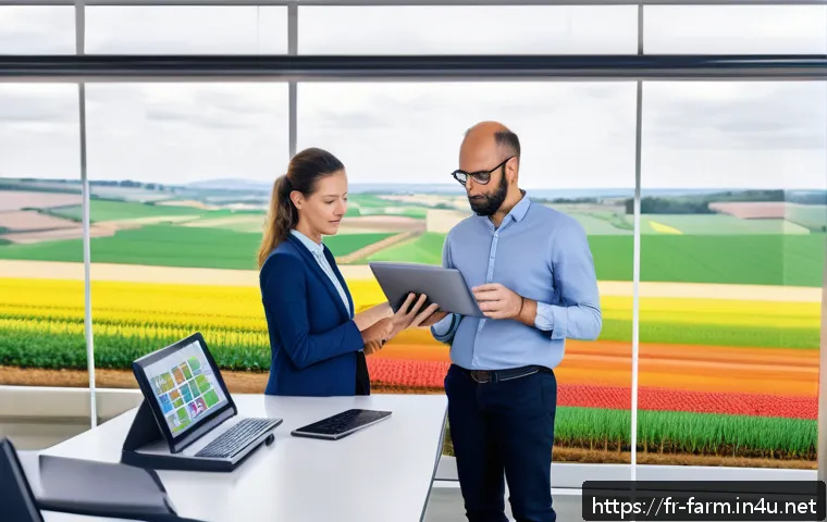 농산물품질관리사 자격증 유지 조건 - A modern agricultural quality control team working in a bright, clean office space in France, using ...